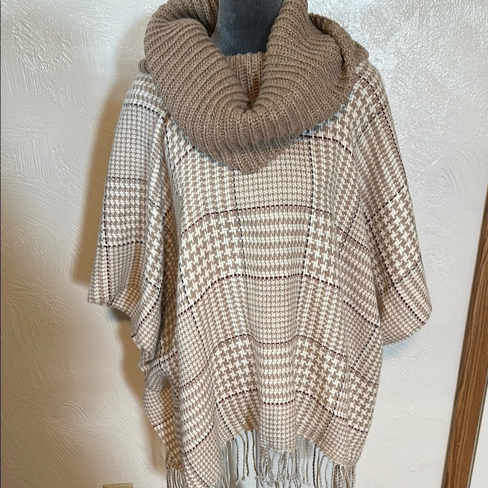 Tan Ribbed Knit Shrug with Batwing Sleeves